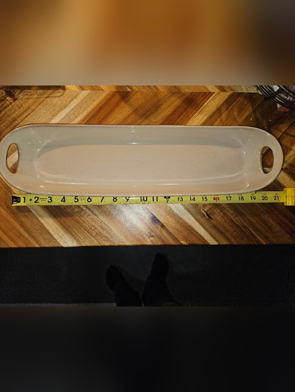Long Rectangular Ceramic Serving Platter - Speckled Cream